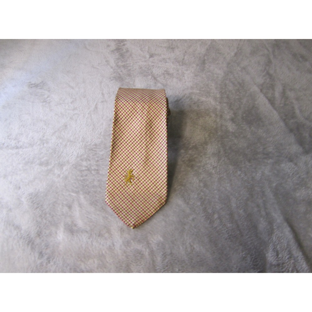 Bronzini Fairfield Mens Vintage Silk Blend Tie Tan Red Black Check‎ Unicorn Logo